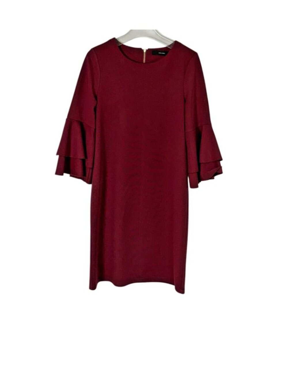 Vero Moda Burgundy Bell Sleeve Shift Dress Women's M 3/4 Sleeve Zip Back
